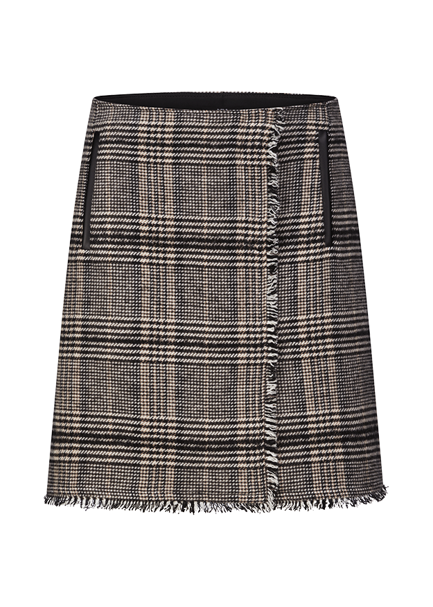 Rock, Plaid, Wollmix, Fransen, Taschen