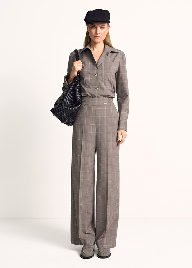 Overall Look, Jumpsuit, Checkered, Grey, Wide-leg