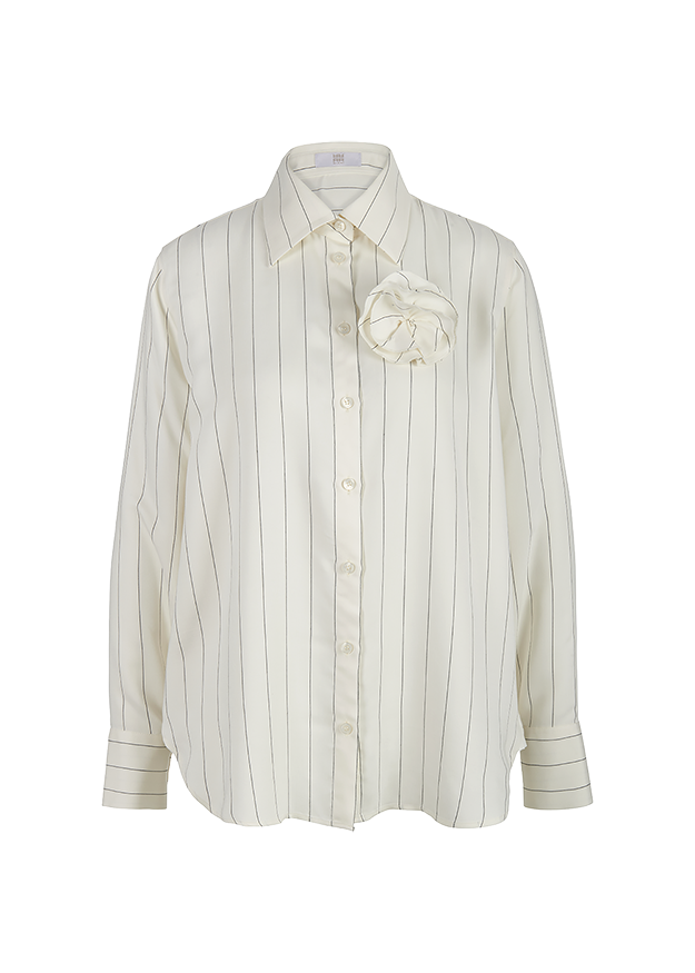 STRIPED BLOUSE WITH FABRIC FLOWER STRIPED BLOUSE WITH FABRIC FLOWER