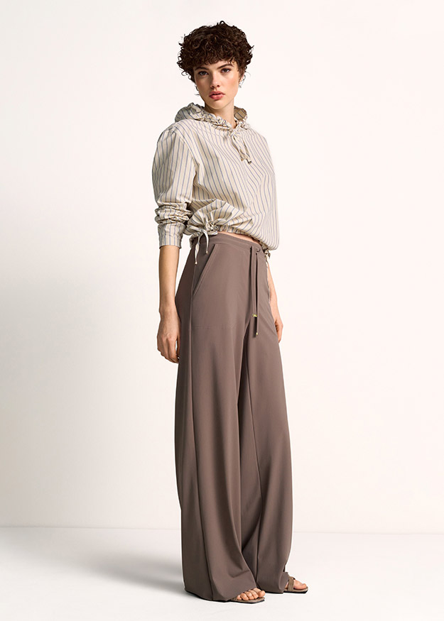 Hemd, Streifen, Bluse, Hose, Weiß-Beige