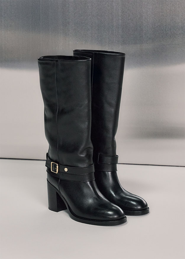 Stiefel, Kniehohe Stiefel, Schwarz, Ledermaterial, Blockabsatz