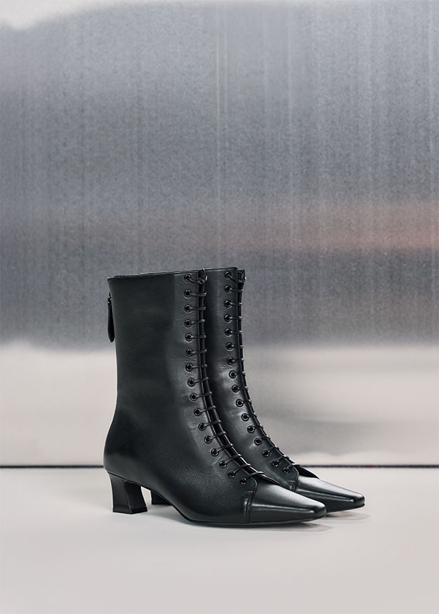 Stiefeletten, Boots, Lackleder, Schwarz, Stiefel mit Schnürung