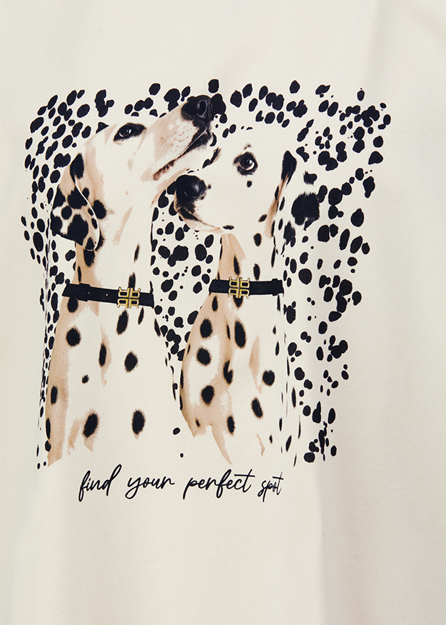 T-Shirt, Dalmatiner, Hundepattern, Kragen, Grafikdruck