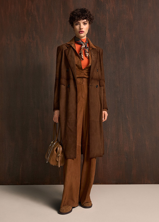 Mantel, lange Jacke, braun, Loden, Outfit-Ensemble