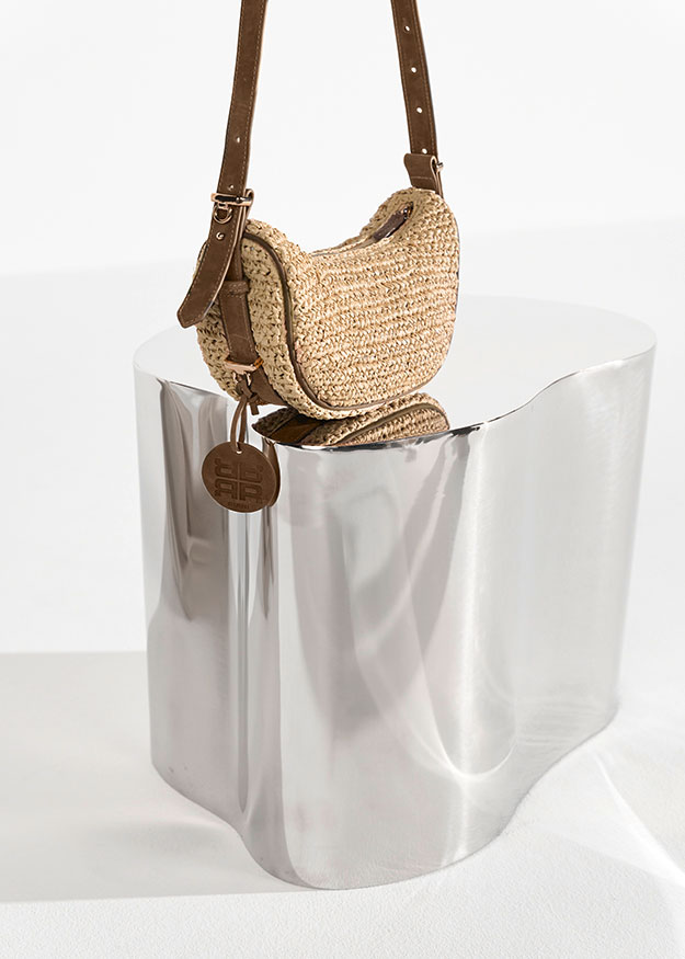 Strandtasche, Korbtasche, Sonnengeflecht-Tasche, Mini-Tasche, Lederriemen-Tasche