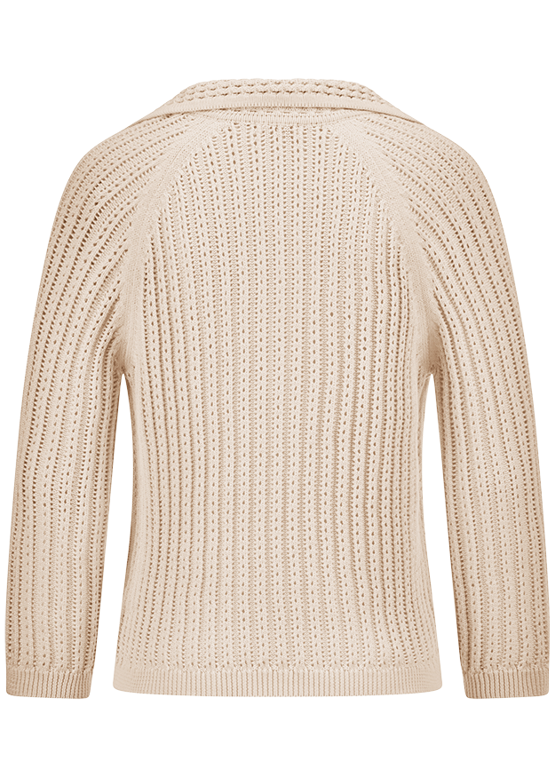Knitwear, Pullover, Strickjacke, Beige, Rippstrick