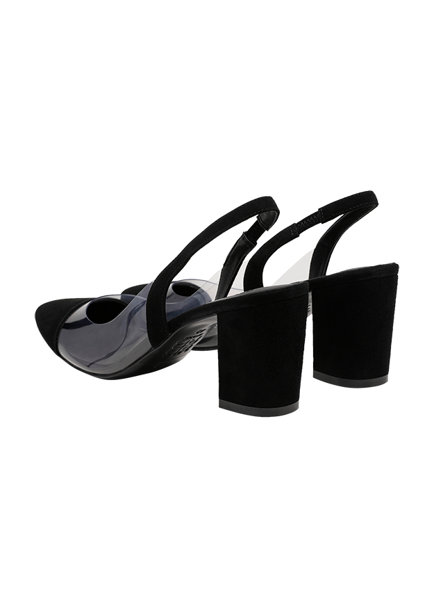 Sandaletten, Slingback, Schwarz, Absatzmittel, Kunstleder