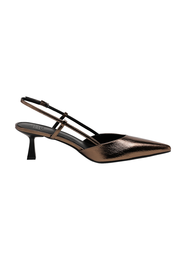 Pumps, Metallic, Punktspitze, Slingback, Niedriger Absatz