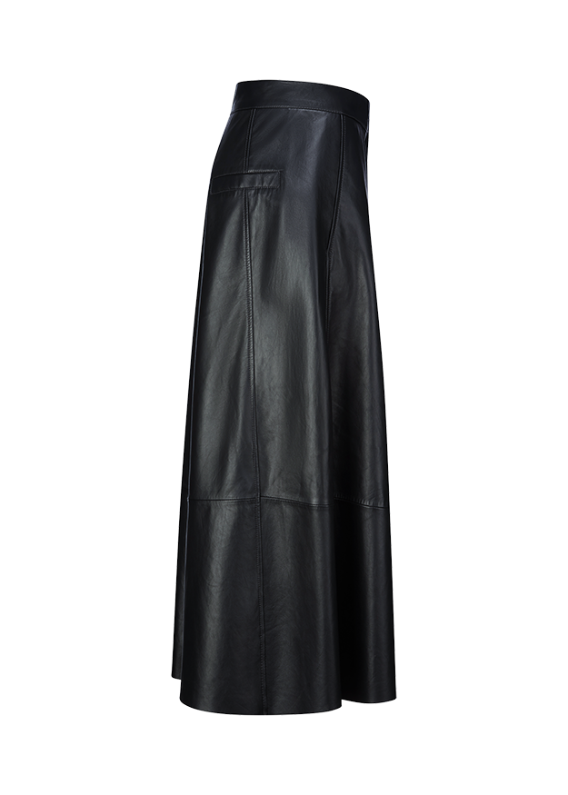 Leder, Rock, Lang, Schwarz, Ledereinsatz