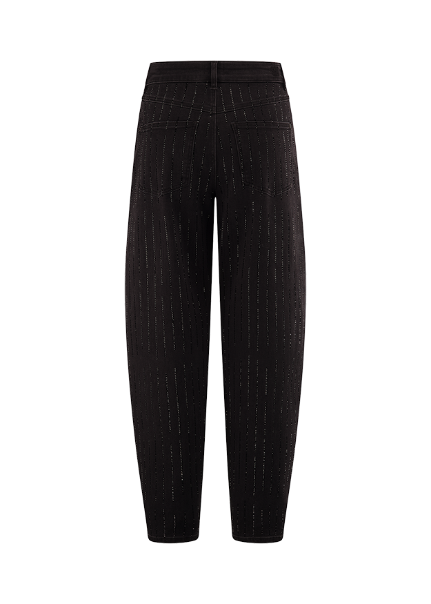 Schwarze Hose, Strassstreifen, Gerades Bein, Gesäßtaschen