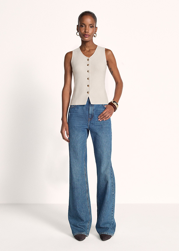 Top, Strickware?, Beige?, knopfleiste, ohne Ärmel