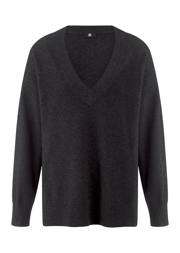 Pullover, V-Ausschnitt, Langarm, Strickpullover, dunkelgrau