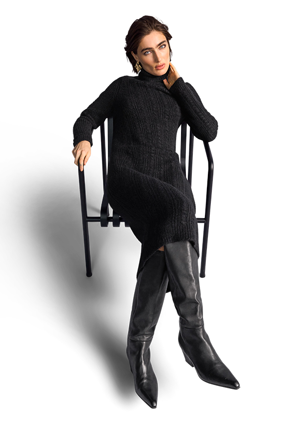 Long Knitted Dress With Turtleneck