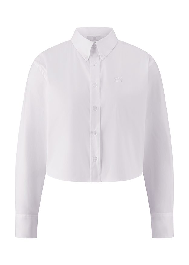 Hemdbluse, weiß, langärmelig, Knopfleiste, Button-down-Kragen