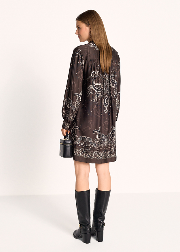 Kleid, Paisley-Muster, Midi-Länge, Schulterfreie?, Schulterfreies Kleid