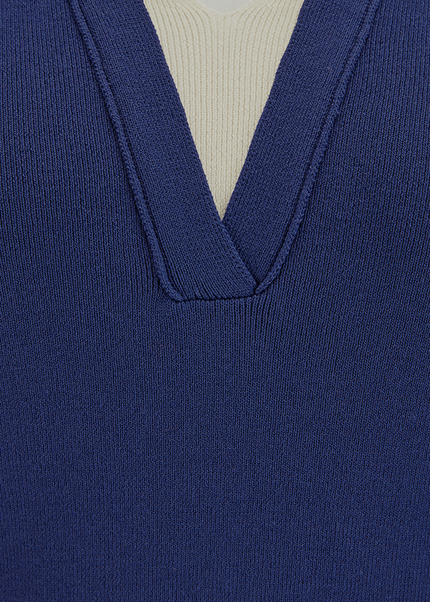 V-Ausschnitt, Knittop, Pullover, Strickstoff, Blau