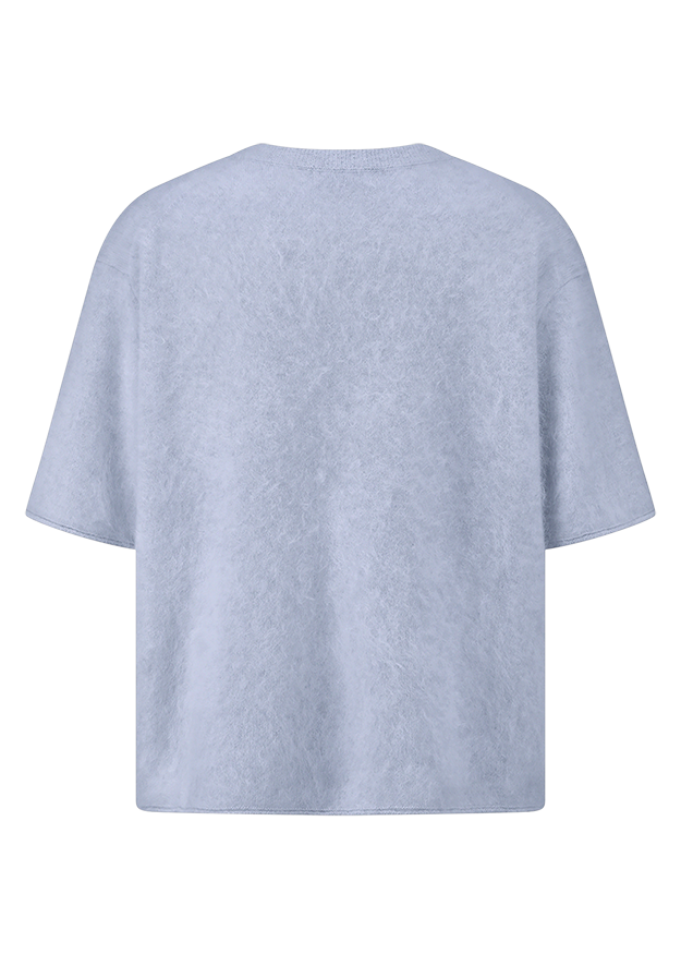 Tee, Oversize, Kurzärmlig, Lichtblau, Fleece-Optik