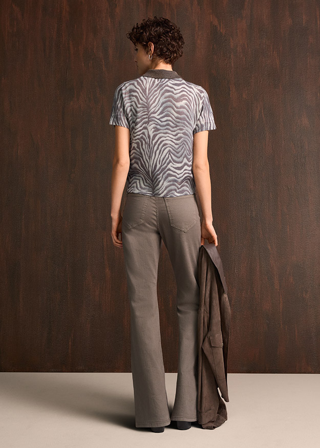 Tigerstripes, Kurzarmtop, Mesh-Top, Zebra-Print, grau