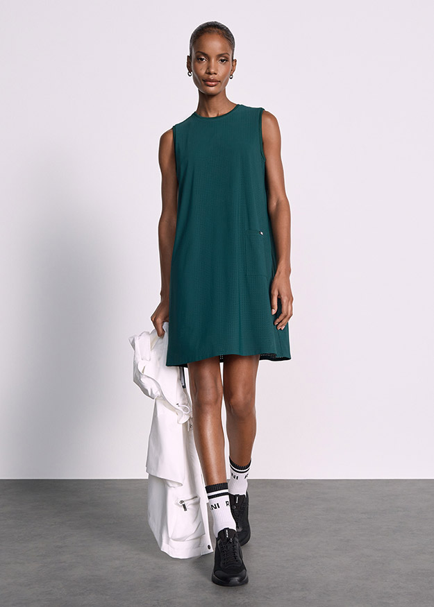 Ärmelloses Kleid, Grün, A-Linien-Kleid, Kleines Taschendetail, Knöchelhohe Länge