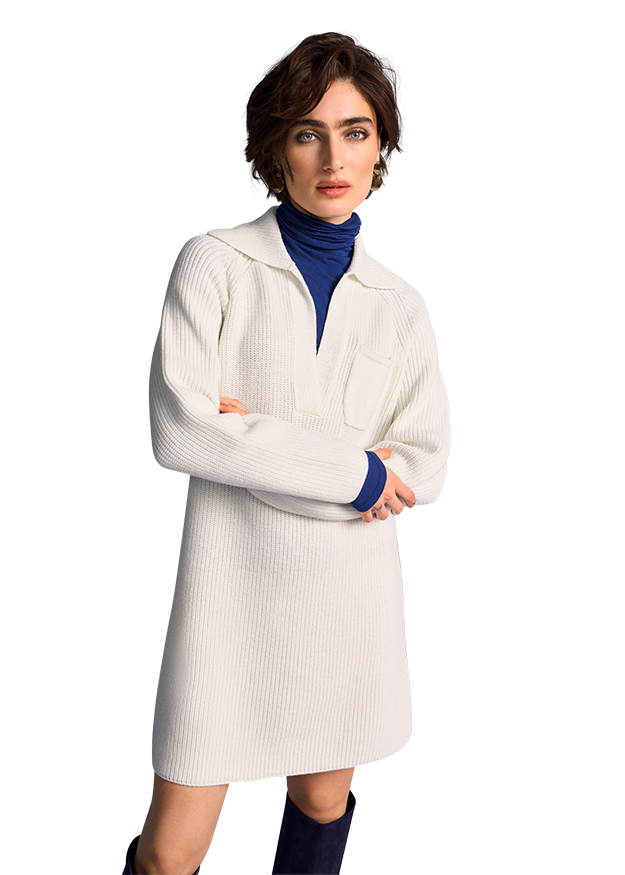Kurzes Strickkleid mit Hemdkragen