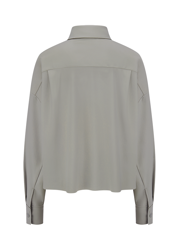 Hemdbluse, Oversize, Hellgrau, Langarm, Knopfmanschetten