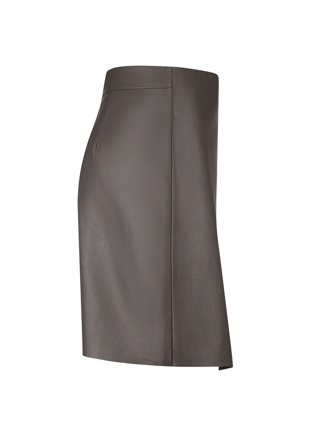 rock, skirt, leder, midi, grau