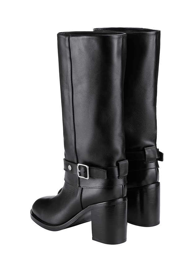 Stiefel, Kniehöhe, Schwarz, Gürtelriemen, Blockabsatz