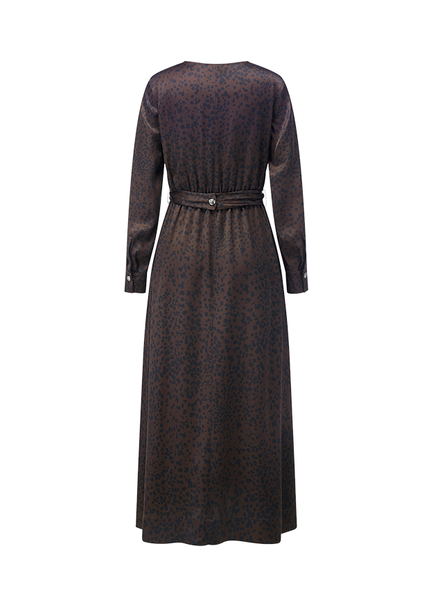 Langarm, Kleid, Maxi, Druck, Gürtel