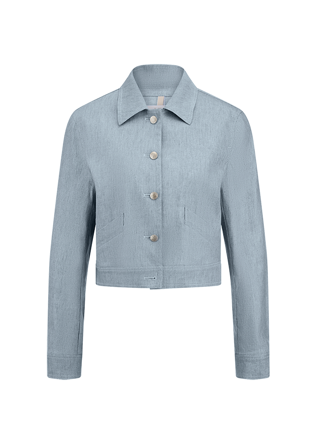 Jeansjacke, Lightblau, Knopfleiste, Kragen, Kurzjacke