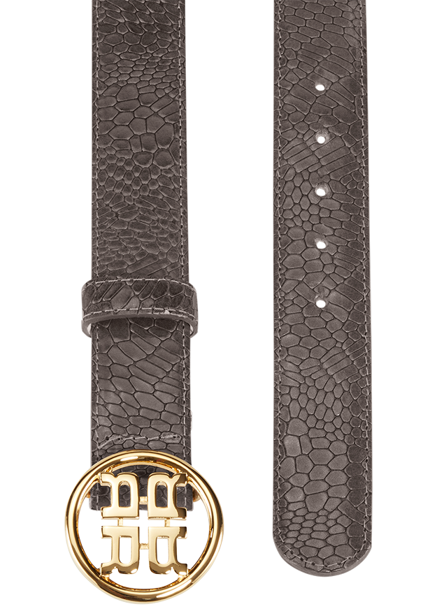 Leather belt with logo buckle
