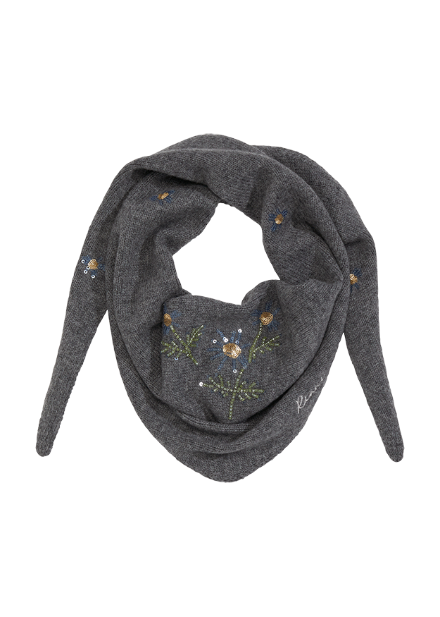 Schal, Winteraccessoire, Grauer Schal, Stickerei, Hanf?