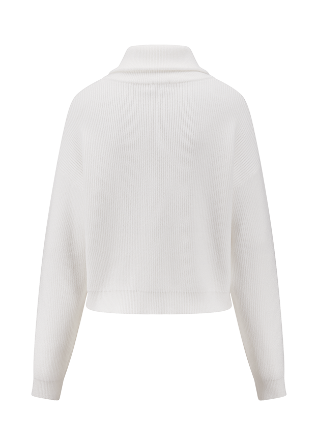 weißer Rollkragenpullover, Kleines Muster, Strickpullover, langarm, Cropped-Design