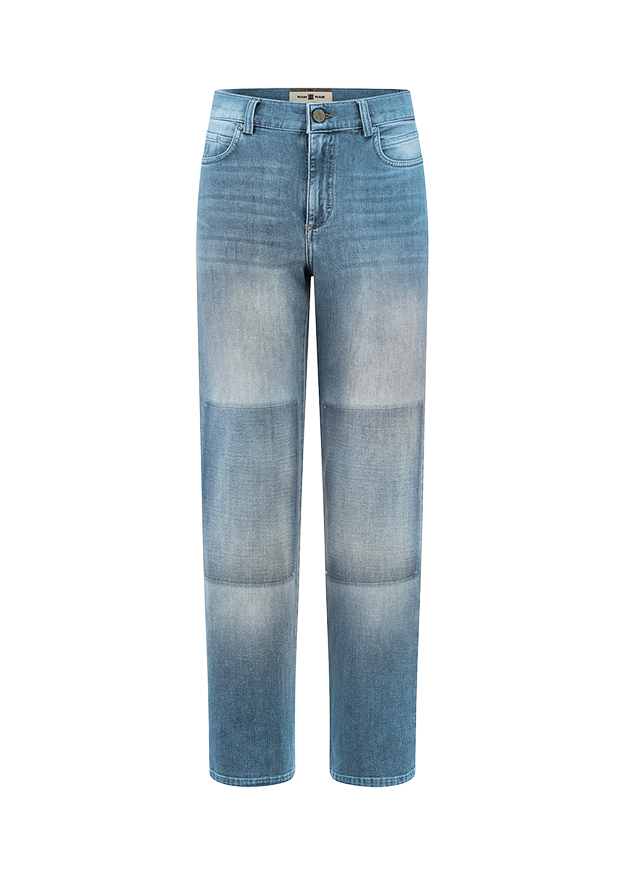 Jeans, Straight leg, Light wash, Patchwork, Denim