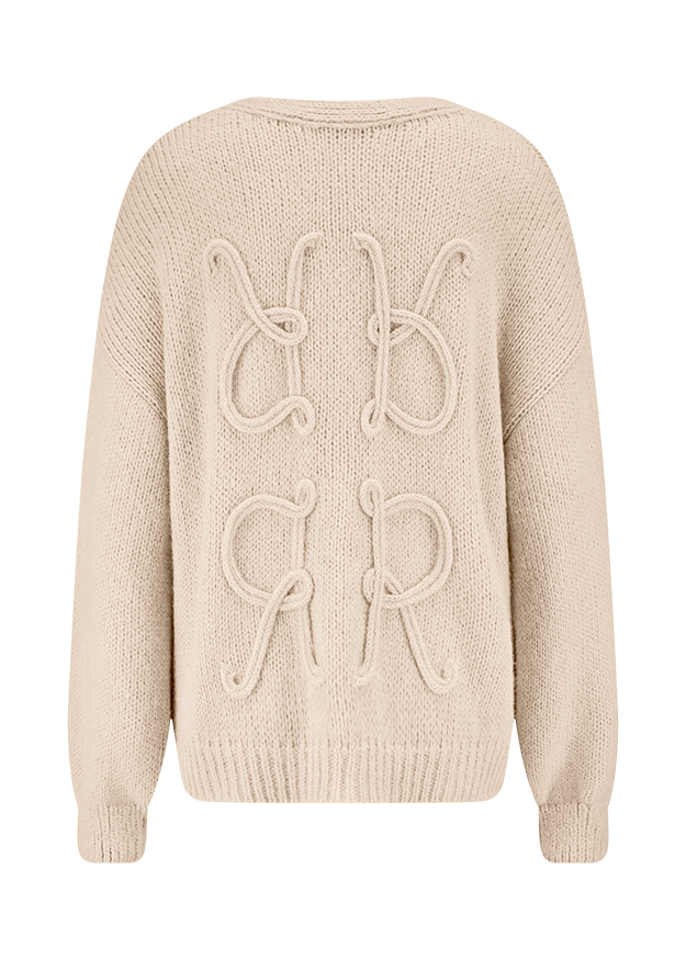 Strickpullover, Kabelstrick, Beige, Oversize, Rippstrick
