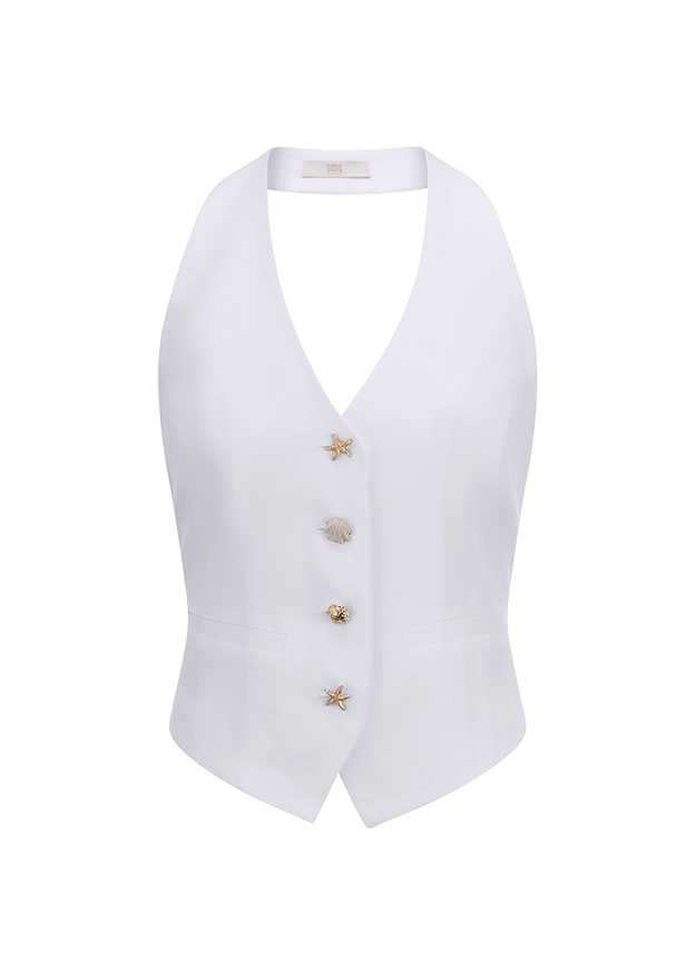 Weißes Weste, Weste, Knöpfe Detail, Sternenmotiv, Schwimmweste