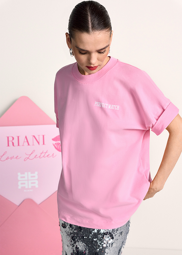 pinkes T-Shirt, Rundhalsausschnitt, kurze Ärmel, Logo-Text, casual Oberteil