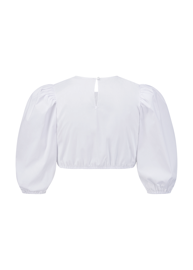 Bluse, Puffärmel, Kurzarm, Weiß, Verschluss-Knopfleiste