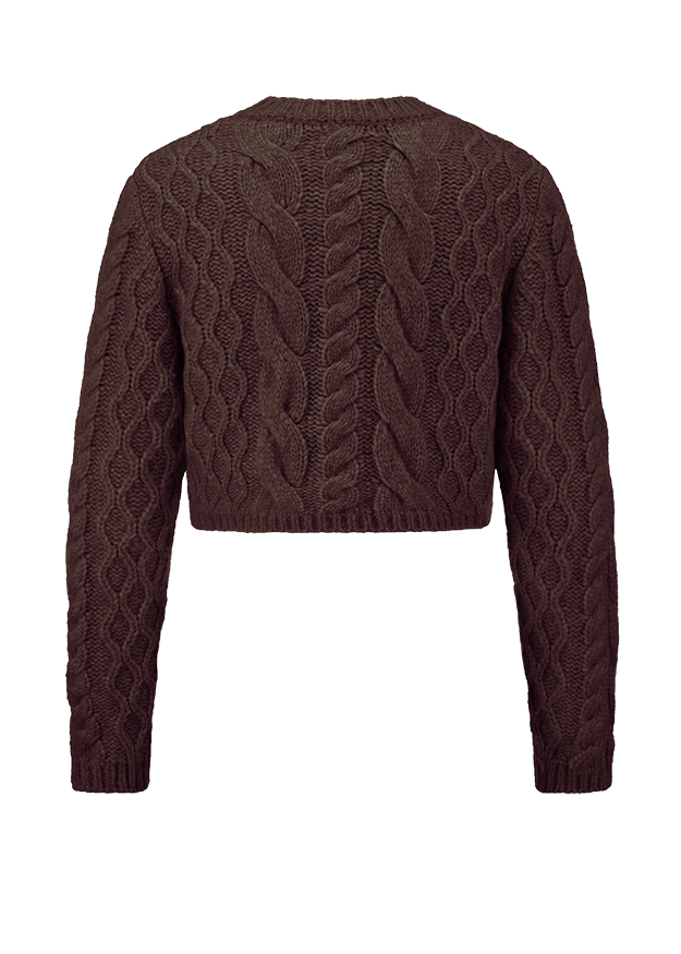 Kniepullover, Kabelstruktur, Knitwear, Cropped-Sweater, Baumwoll/ Wollmischung