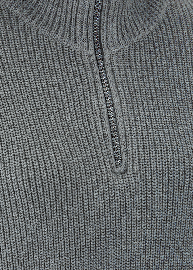 Pullover, Knit, Reißverschluss, Mittelgrau, Rippenstrick