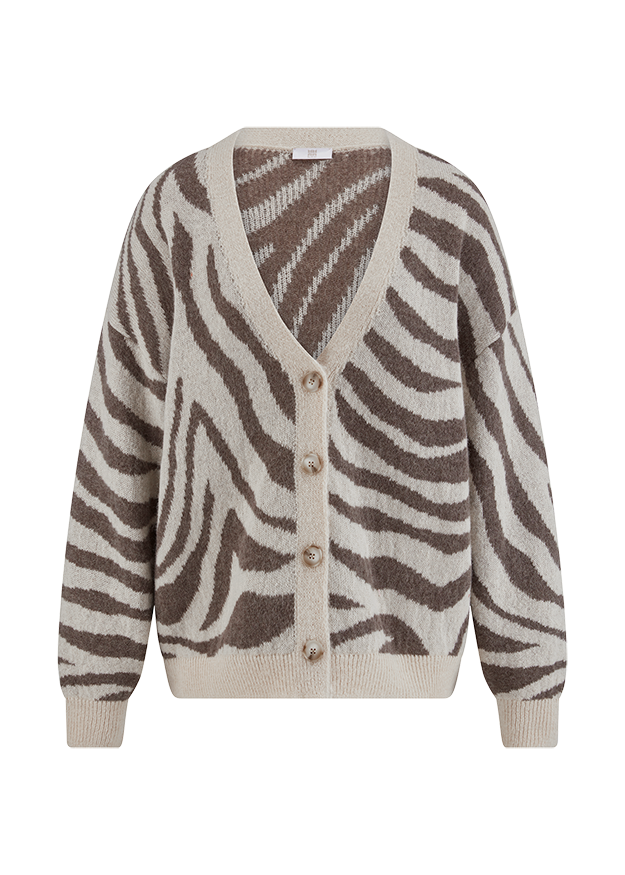 Cardigan, Wollcardigan, Zebra Muster, Beige, Knopfleiste
