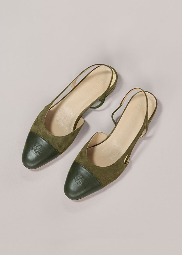 Pumps, Slingback, Zweifarben, Leder, Grün