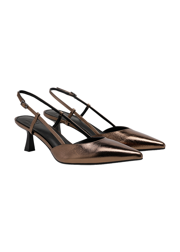 Damenpumps, Metallisch, Lederoptik, Spitzenschuh, Slingback