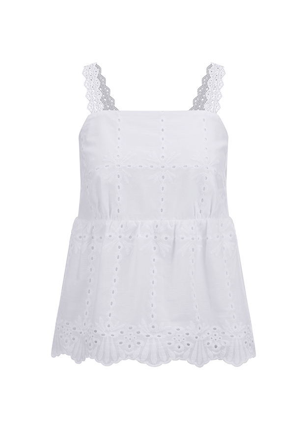 Top, Spitzendetails, Lace, A-Linie, Weiß