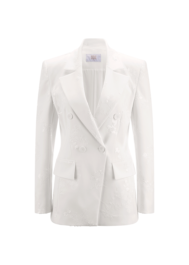 Blazer, weißer Blazer, Doppelrevers-Blazer, Kragen, Taschenklappen