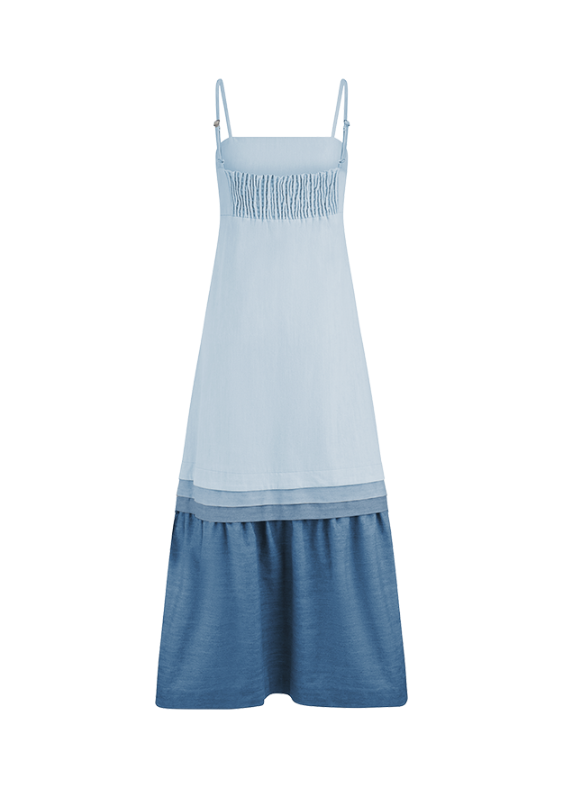 Sommerkleid, Spaghettiträger, Streifen/Detail, Two-Tone, Maxi-Länge