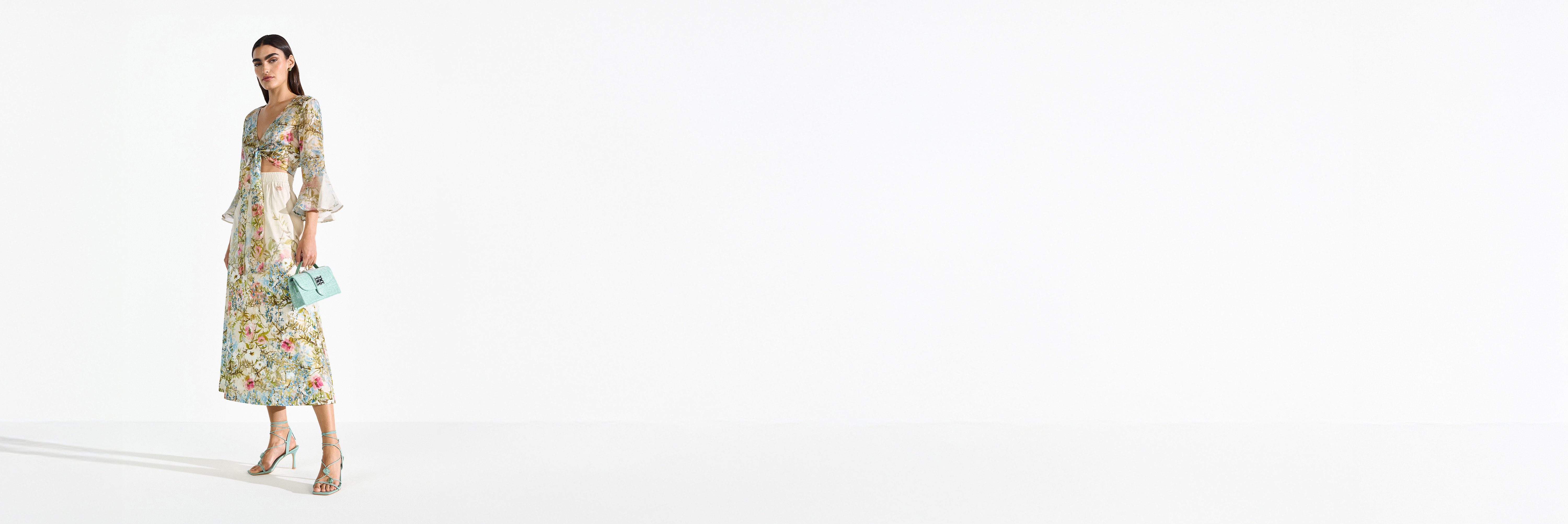 Kleid, Blumenmuster, Maxi, Wickel, Midilänge