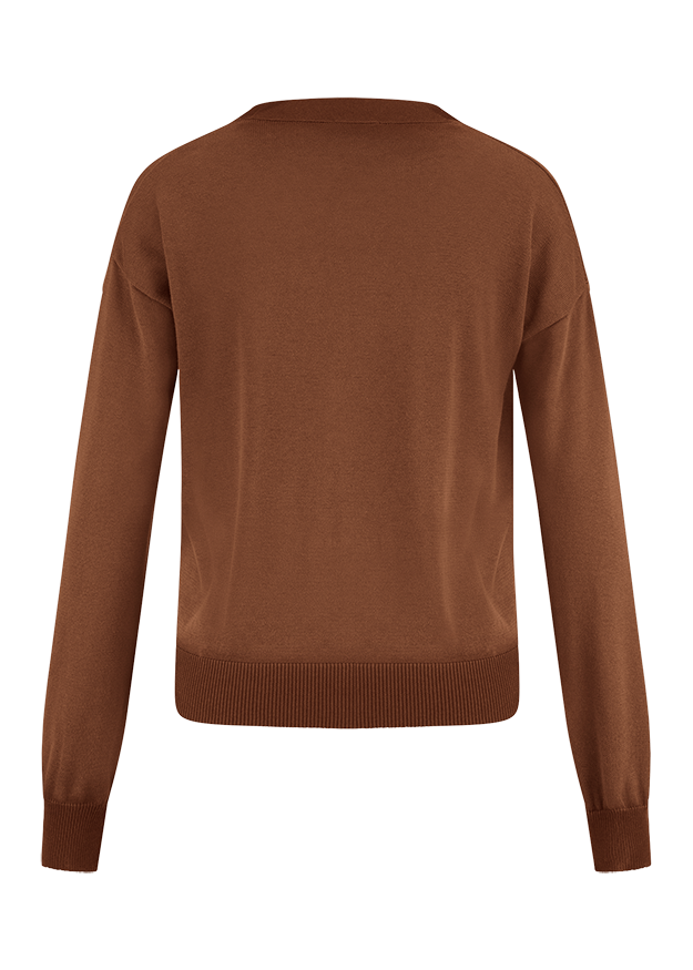 Bobble, Pullover, Rundhals, Kaminbraun, Knitwear