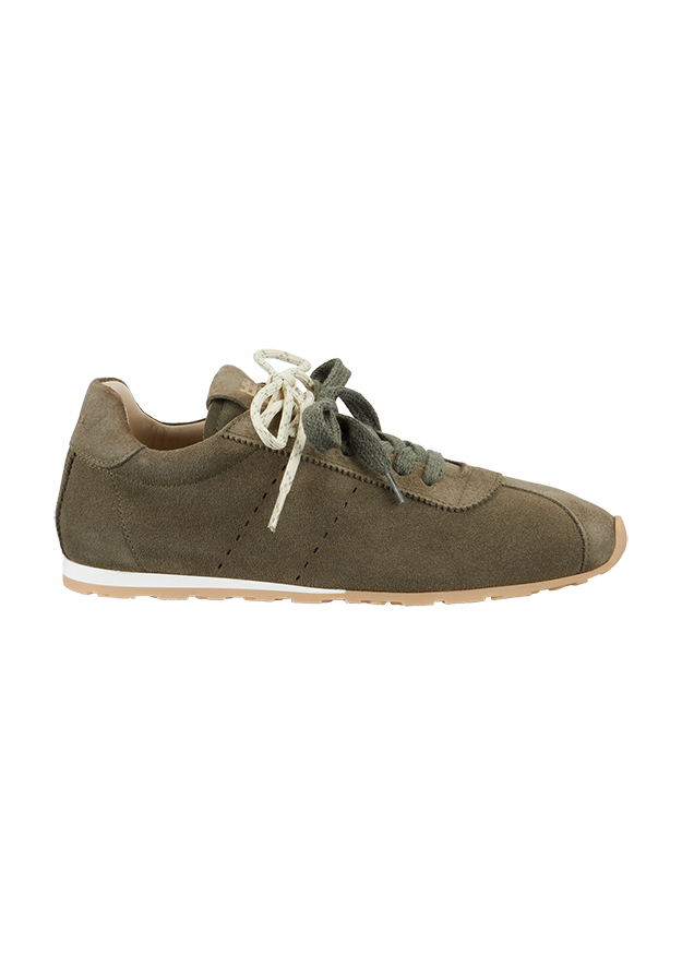 Sneaker, Laufschuh, Olivegrün, Nubuk, Schnürsenkel