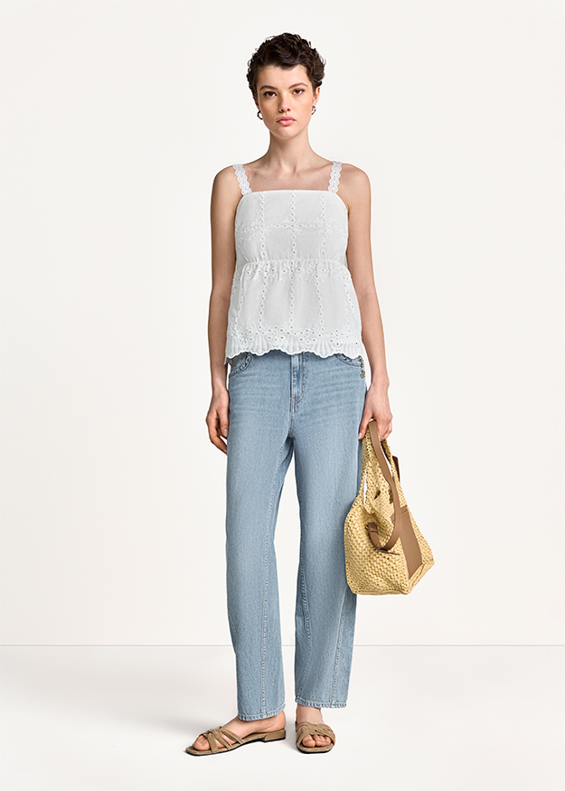 top, camisole, eyelet, tank, white