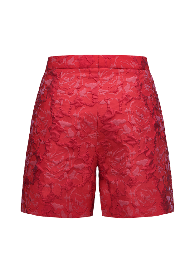 Shorts, Rot, Jacquardmuster, Blumenmuster, Hoher Bund